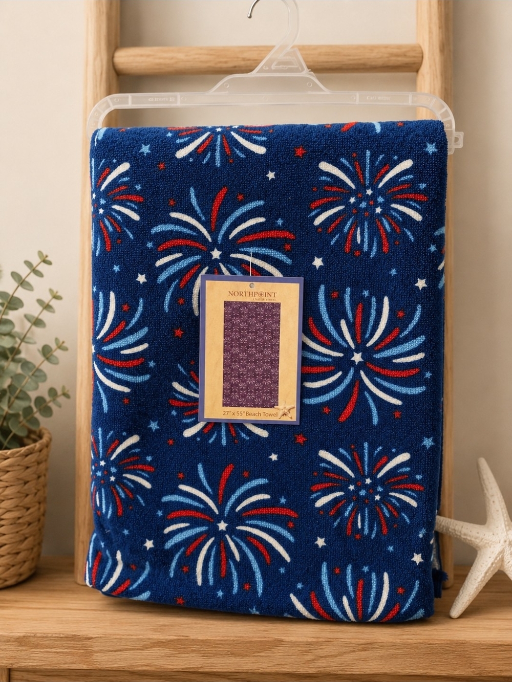 North Point Red, White & Blue Fireworks Beach Towel